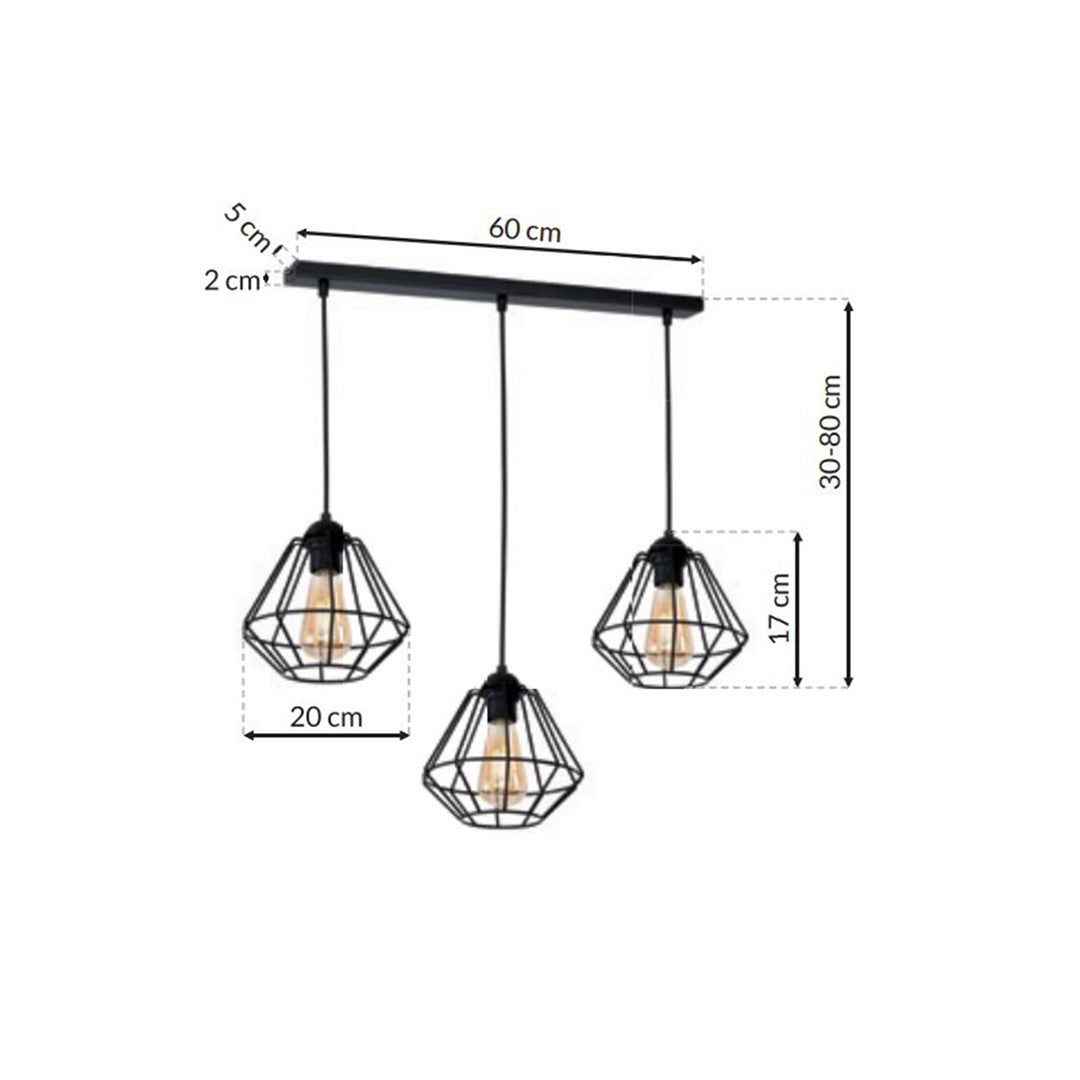 Colin Black Pendant Lamp 3xe27 Hand Made Matt Black Cage Style Lamps Creating Industrial Chic