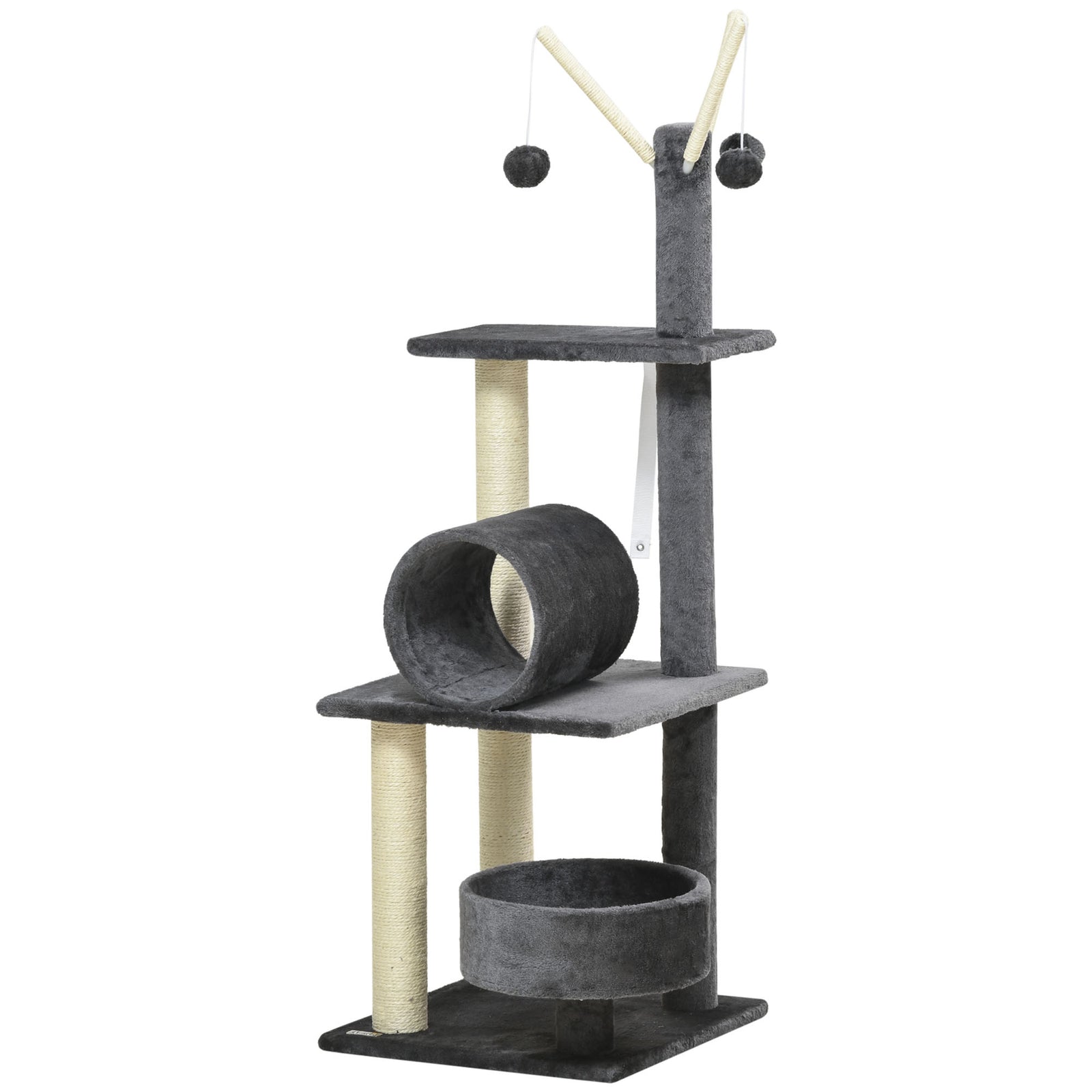 121cm Cat Tree Tower W/sisal Scratching Posts Bed Tunnel Perch | Dark Gray