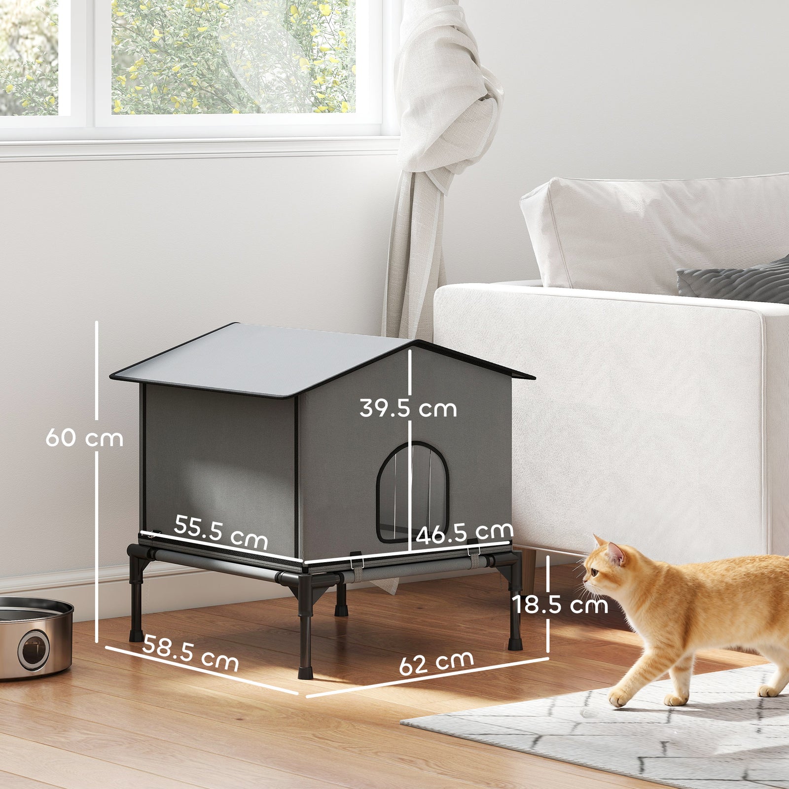 Outdoor Cat House, Feral Cat Shelter With Elevated Base, Grey