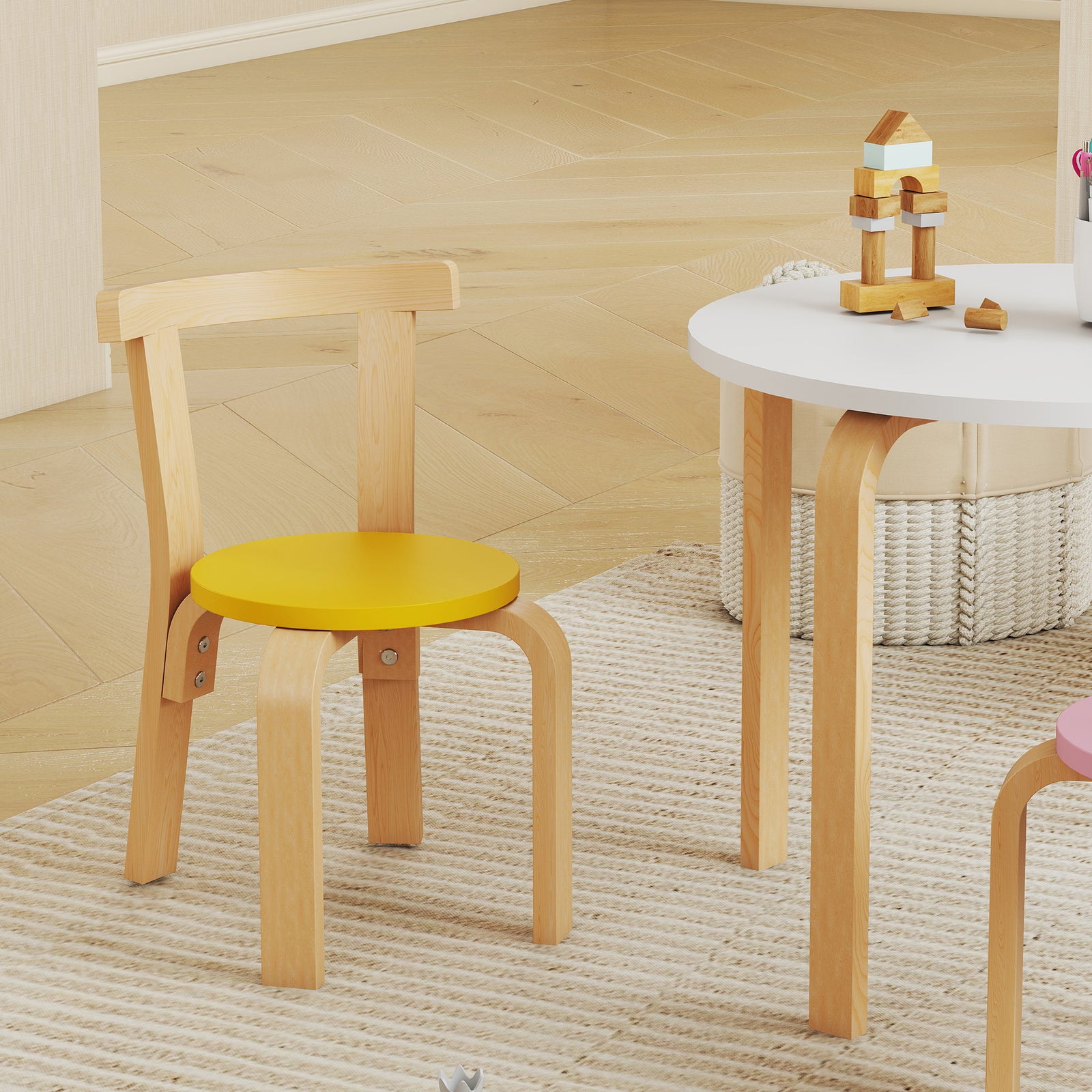 5 Piece Kids Table And Chairs Set Wood For 3-8 Years For Art Crafts