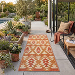 Luxury Outdoor Rug Waterproof Reversible For Garden Patio 100% Recycled, Orange Anya Aztec | 75cm x 200cm | Orange
