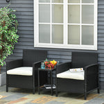 3 Pc Outdoor Rattan Sofa Set W/ Chairs Coffee Table Cushion | Black