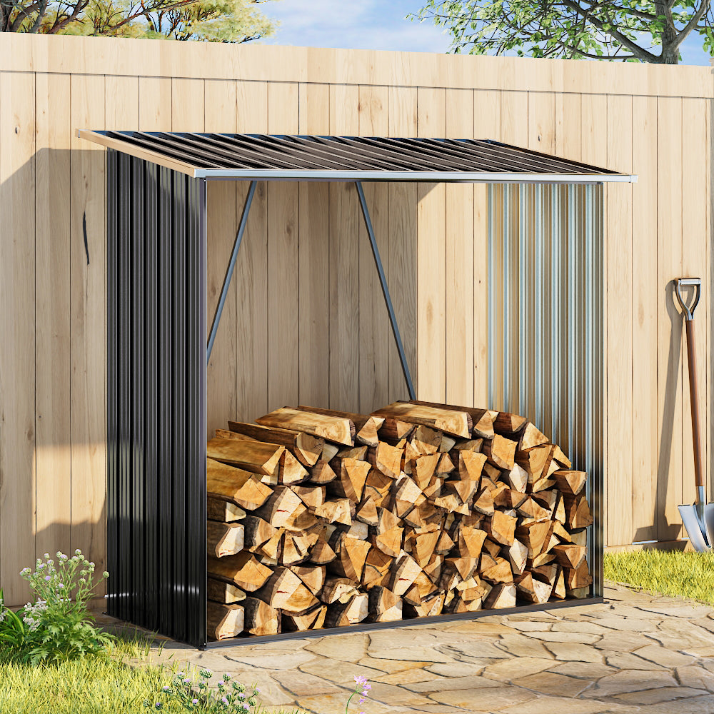 Garden Outdoor Metal Firewood Log Storage Shed | Grey