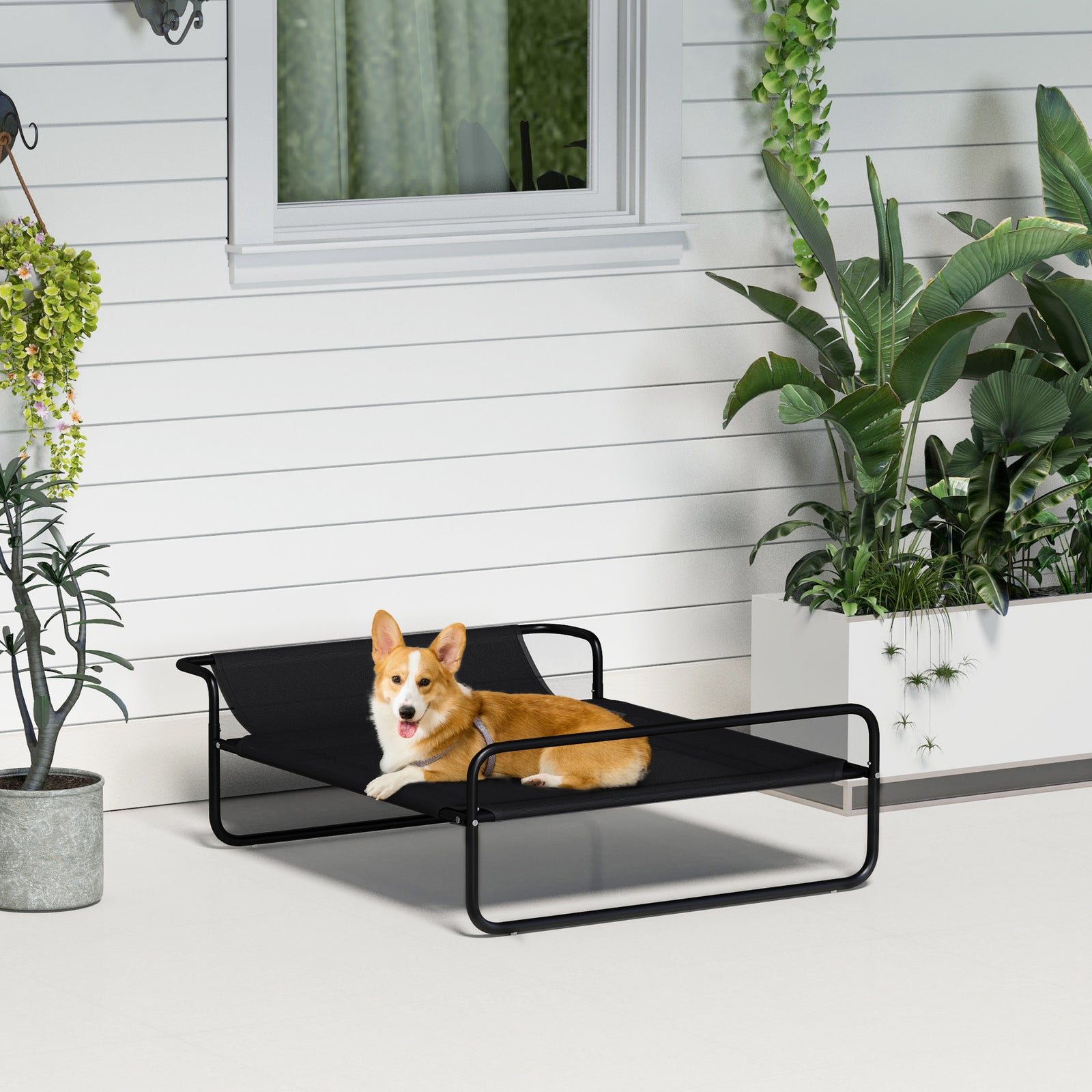 Pawhut Raised Dog Bed W/ Slope Headrest, For Small, Medium And Large Dogs | Black