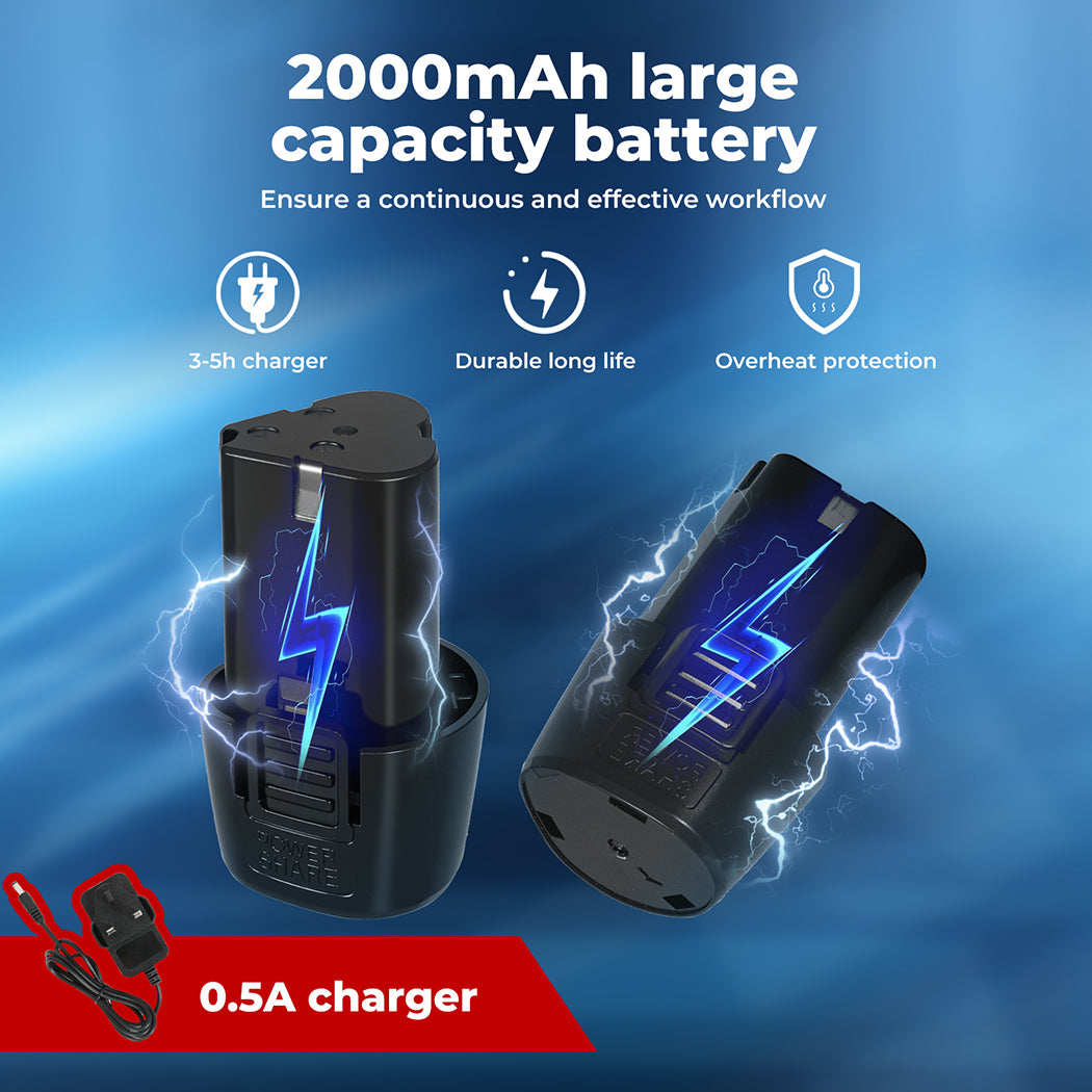 Cordless Drill Combi Driver Electric Screwdriver Set 2.0ah Battery | Blue