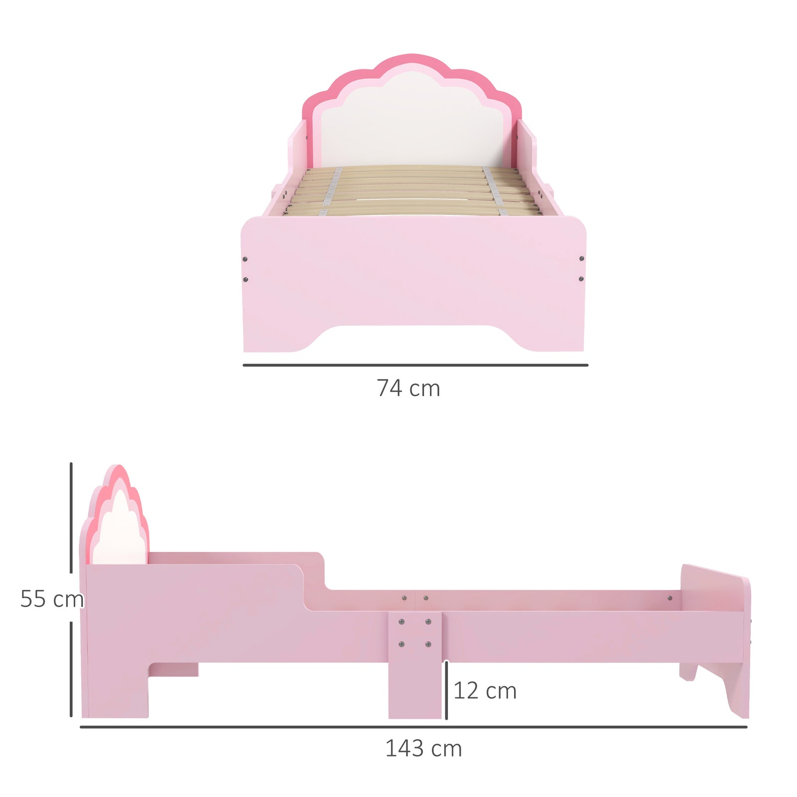 Toddler Bed Frame, Cloud-design Princess Bed, 143 X 74 X 55cm - Pink | Pink