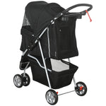 Pet Stroller Pushchair Carrier For Cat Puppy With 3 Wheels | Black