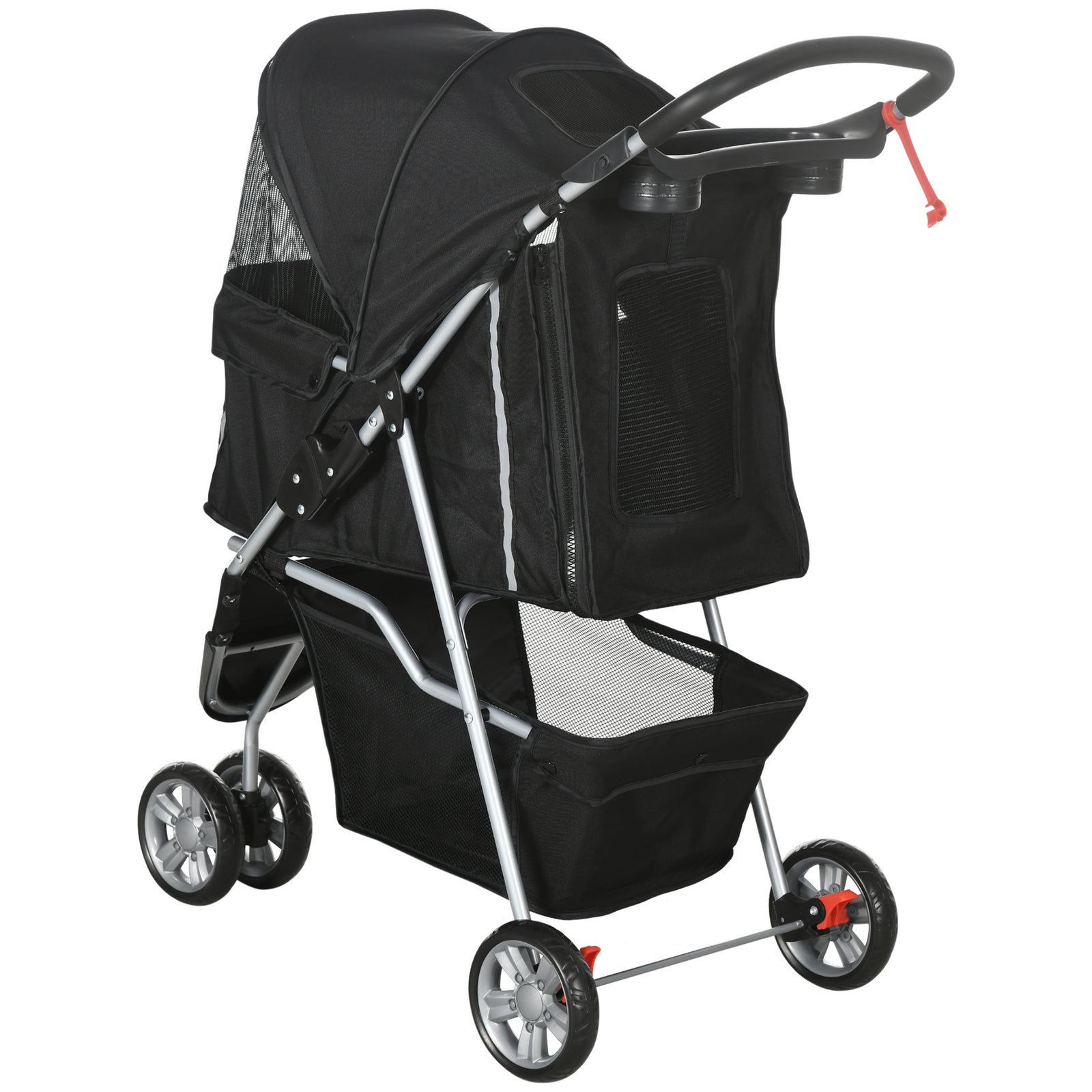 Pet Stroller Pushchair Carrier For Cat Puppy With 3 Wheels | Black