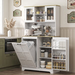 HOMCOM 175cm Tall Kitchen Cabinet With Rubbish Bin, White