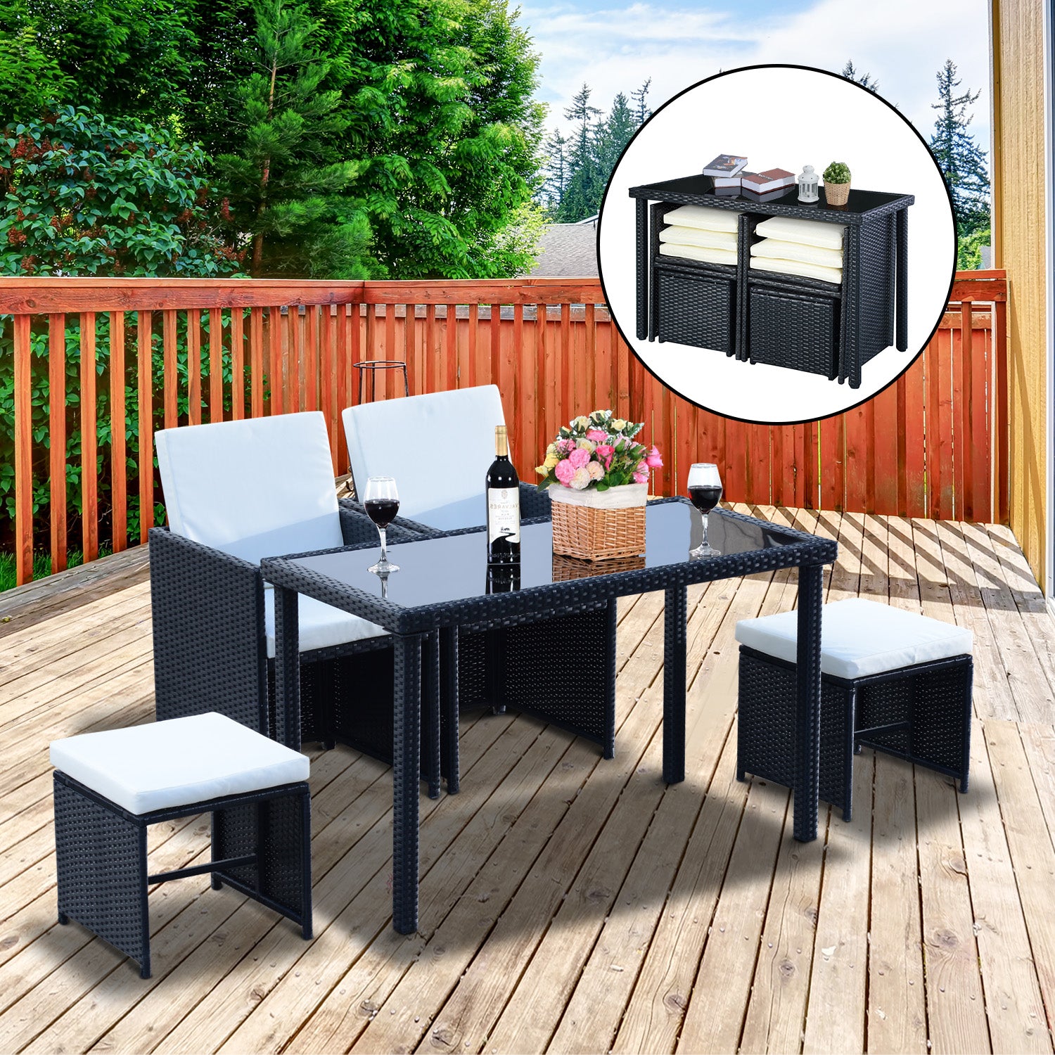 Rattan Garden Furniture Sofa Set W/ Table Chair Footrest | Black