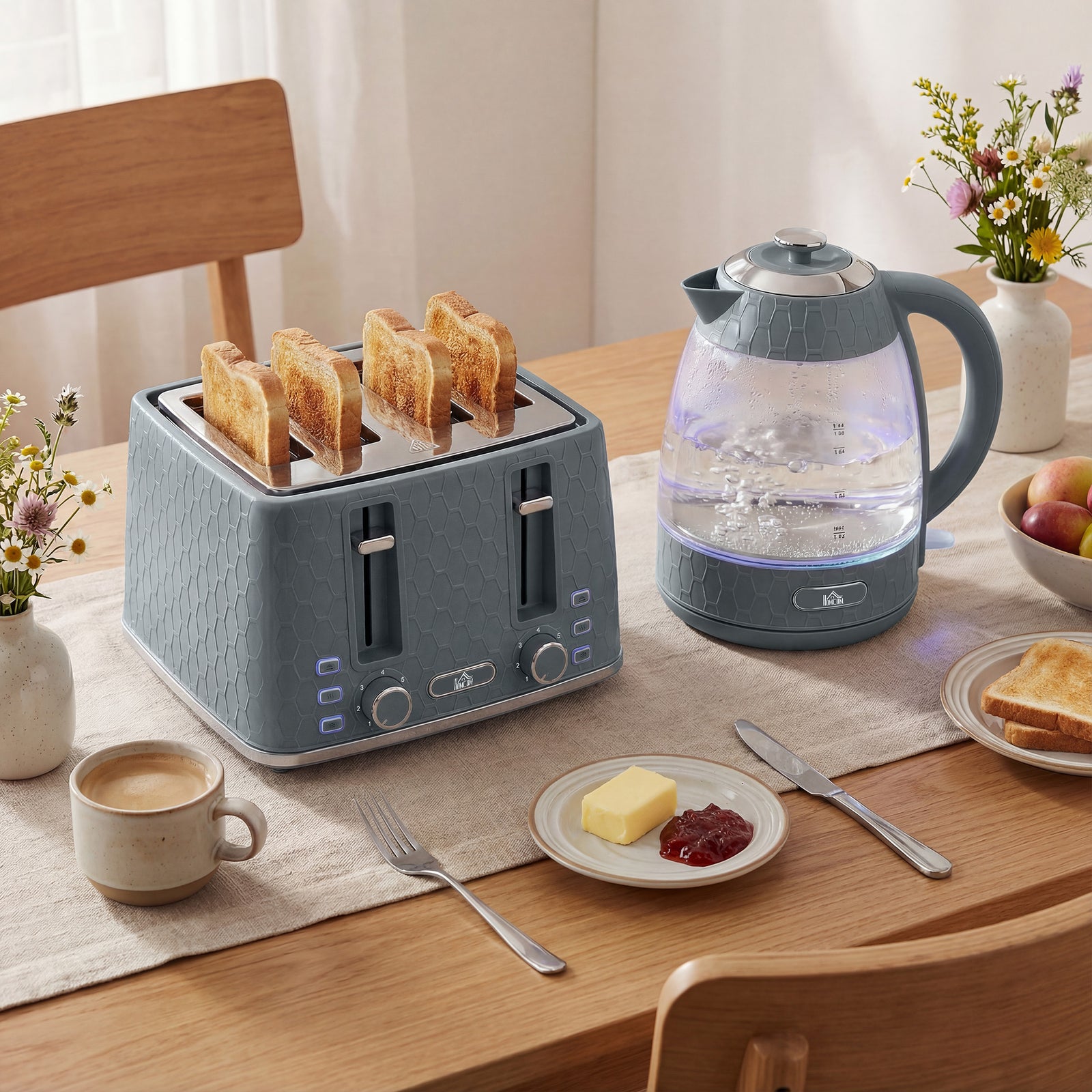 Kettle And Toaster Set With Strix Thermostat, Crumb Tray | Grey