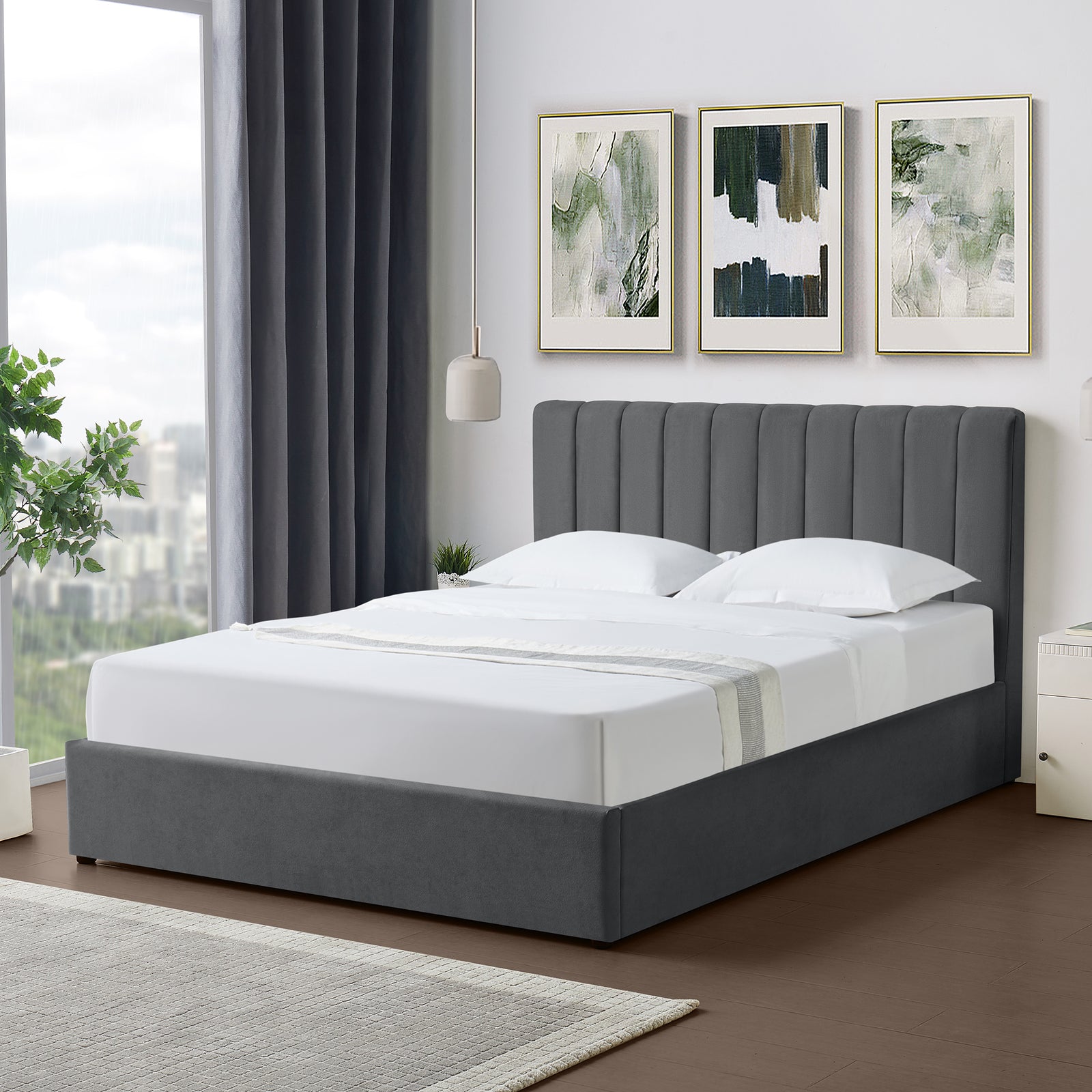 Evelynne Fabric Ottoman Bed Frame With Storage | King | Dark Grey