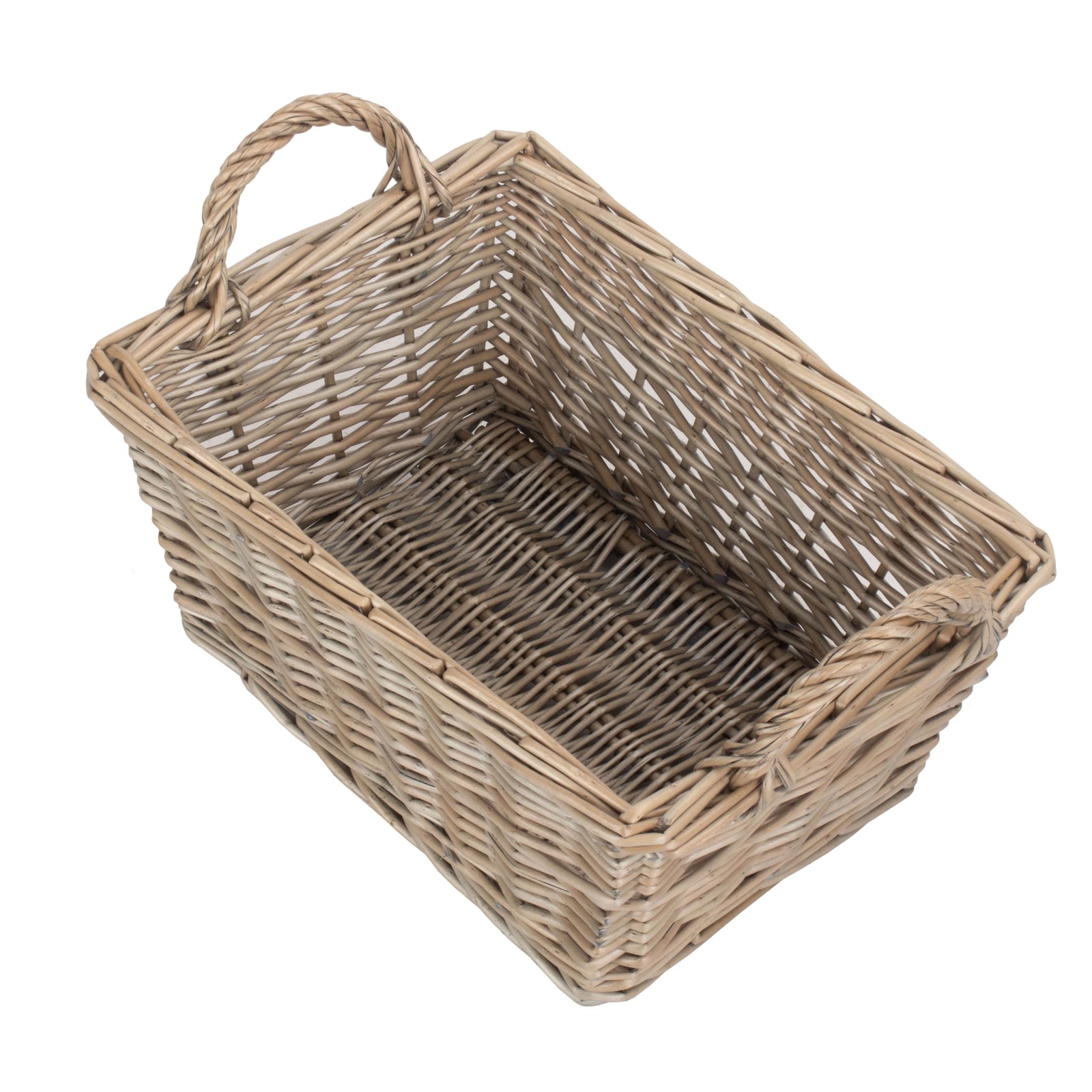 Wicker Antique Wash Finish Handled Unlined Storage Basket | Medium | Brown