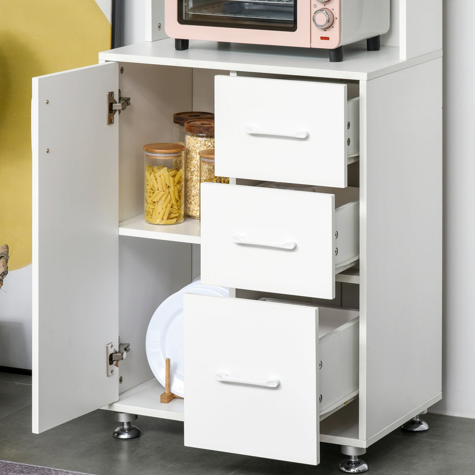 Modern Kitchen Pantry Cabinet Storage Cupboard W/ Countertop | White