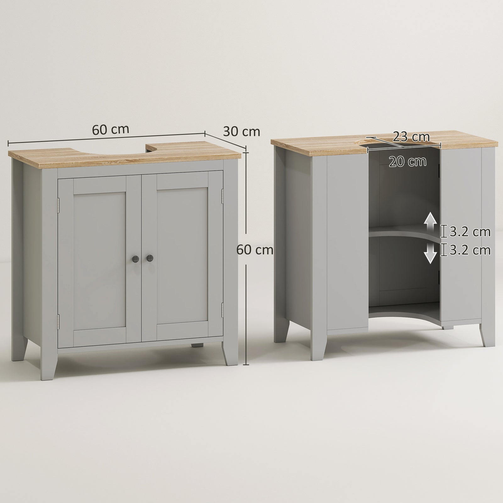Bathroom Pedestal Under Sink Cabinet With Adjustable Shelf, Grey