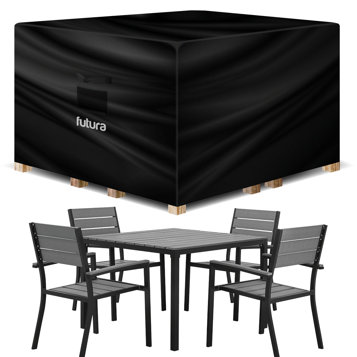 Premium Square Waterproof Garden Furniture Cover, Outdoor Patio Weatherproof Rattan Sofa Guard Cover | 200 x 200 x 90cm | Black