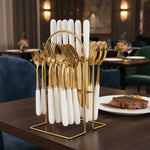 24-piece Stainless Steel Cutlery Set With Storage Rack | White