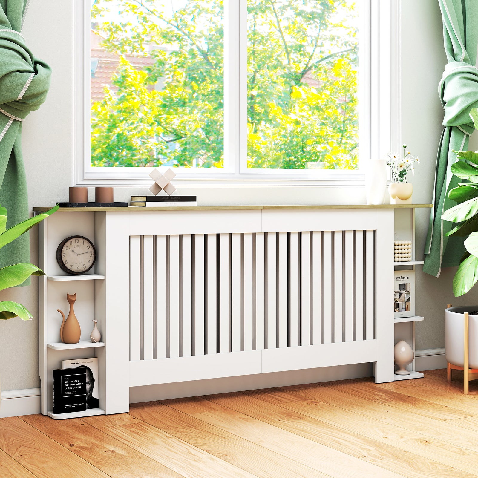 Vertical Slatted Heater Cover For Living Room | Extra Large | White