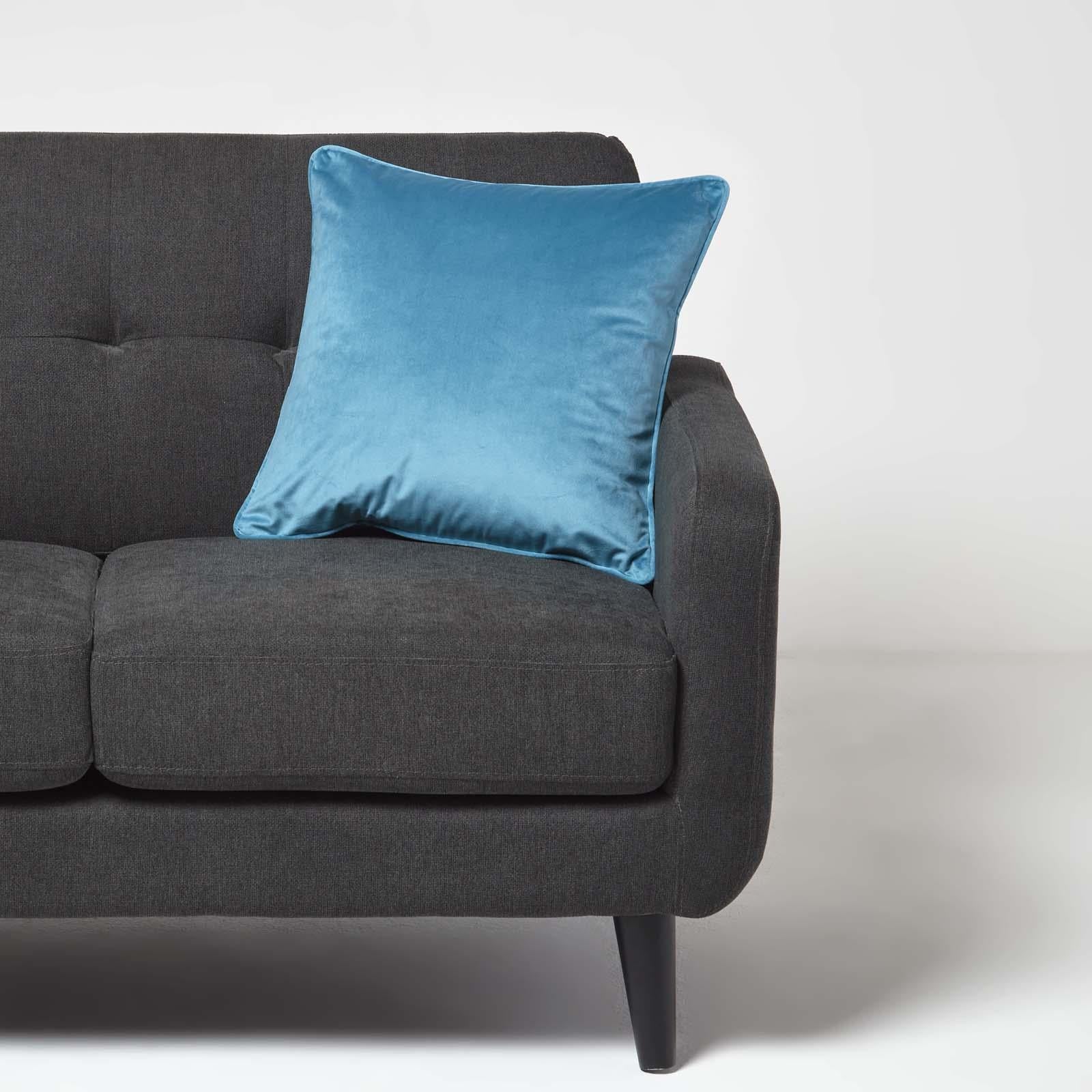 Filled Velvet Cushion With Piped Edge 46 X 46 Cm | 45cm x 45cm | Turquoise