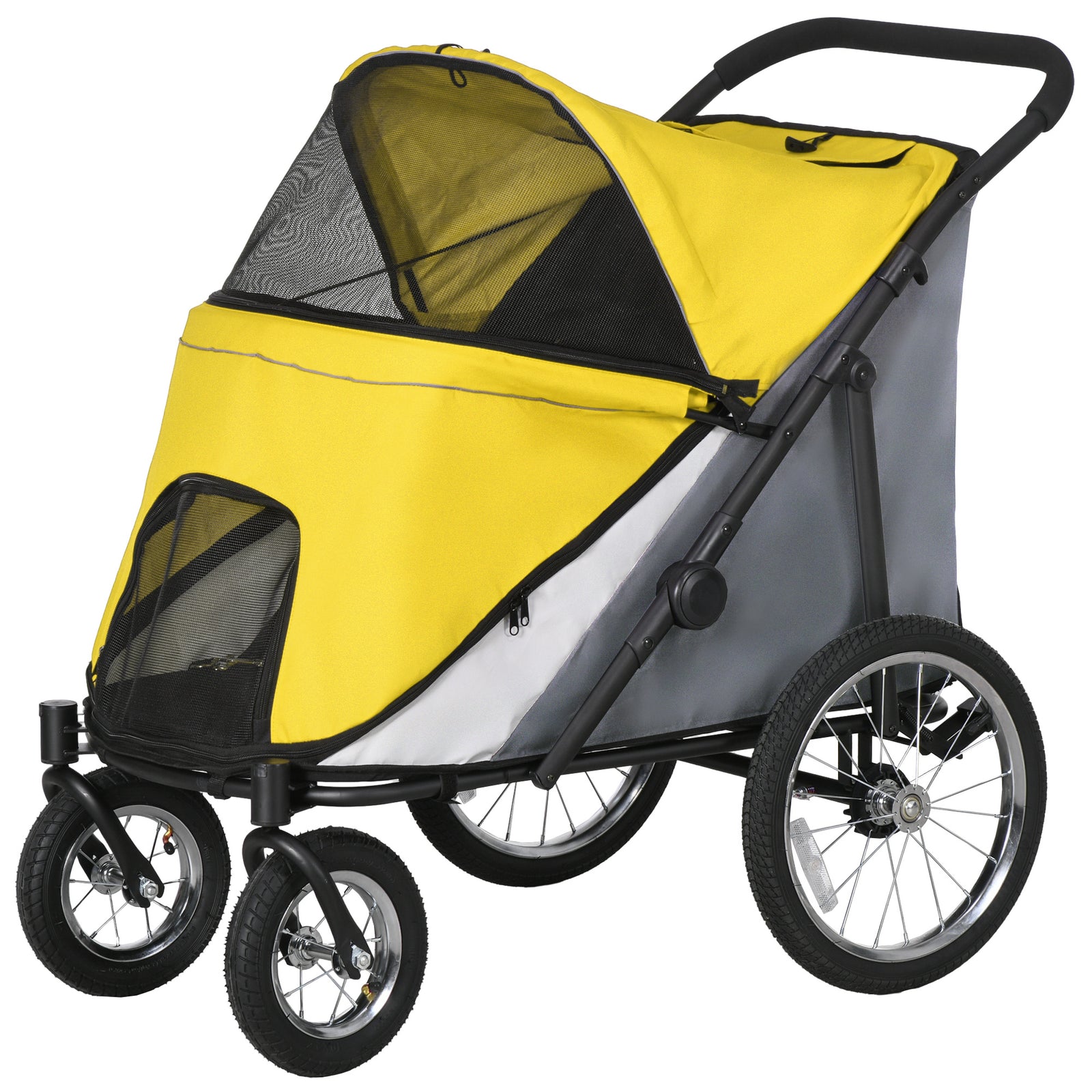 Foldable Pet Stroller With Cushion, For M, L Dogs | Yellow