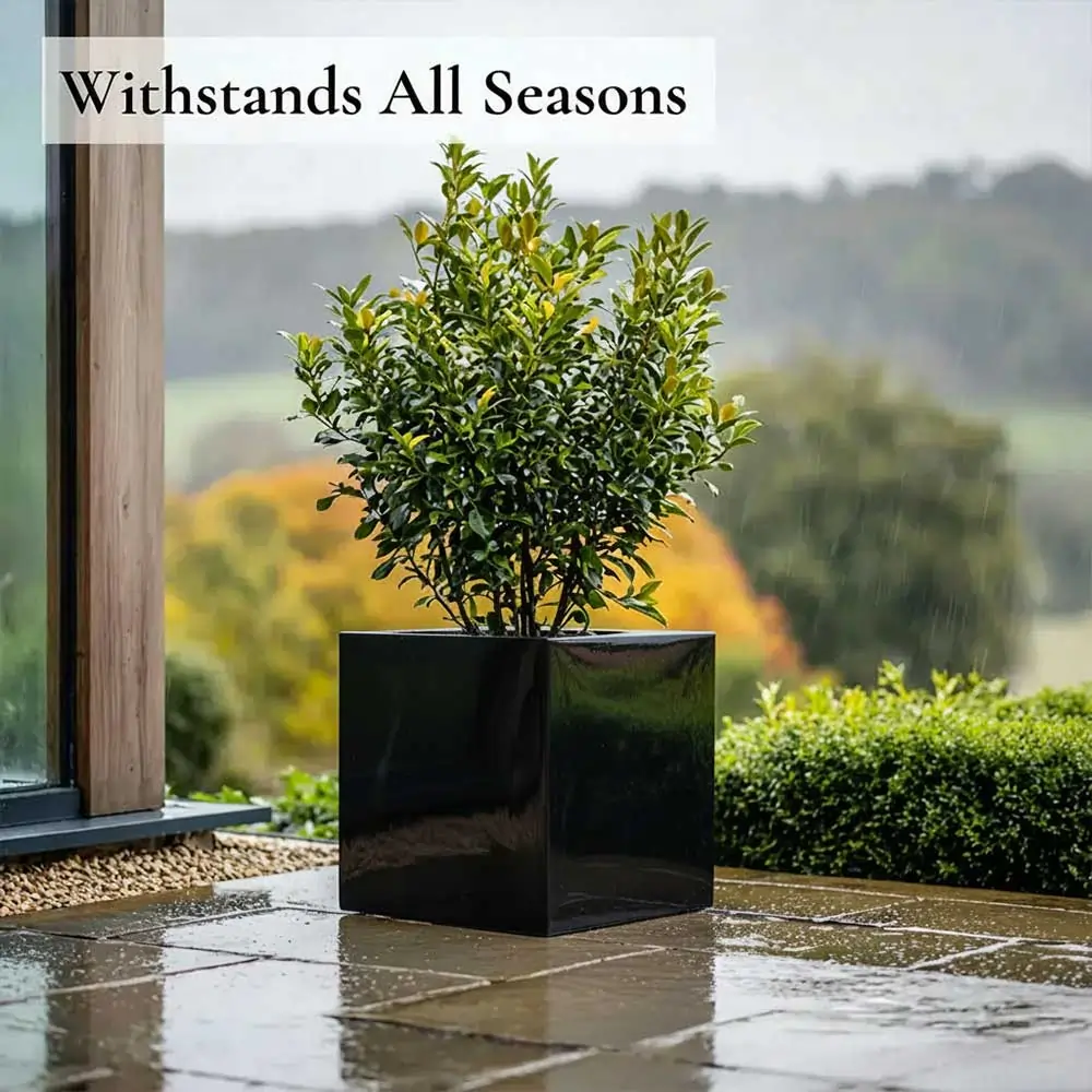 Zinc Galvanised Square Planter | 40cm x 40cm x 40cm | Black Gloss