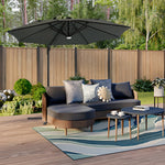 3m Solar Led Cantilever Patio Round Umbrella With 32 Led Lights & Center Light, 360° Rotation With Pu Coating,cross Base Included | One Size | Dark Grey