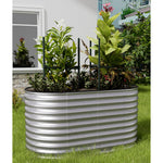 160/240/320cm W X 80cm D X 80cm Height Gardens Plan Oval-shaped Galvanized Steel Raised Garden Bed With Safety Edging & Ground Stakes | Small | Galvanized Silver