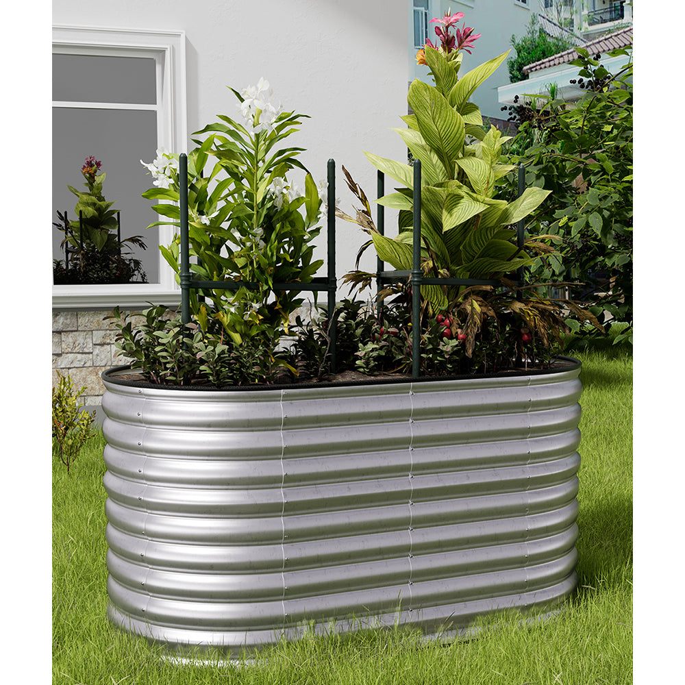 160/240/320cm W X 80cm D X 80cm Height Gardens Plan Oval-shaped Galvanized Steel Raised Garden Bed With Safety Edging & Ground Stakes | Small | Galvanized Silver