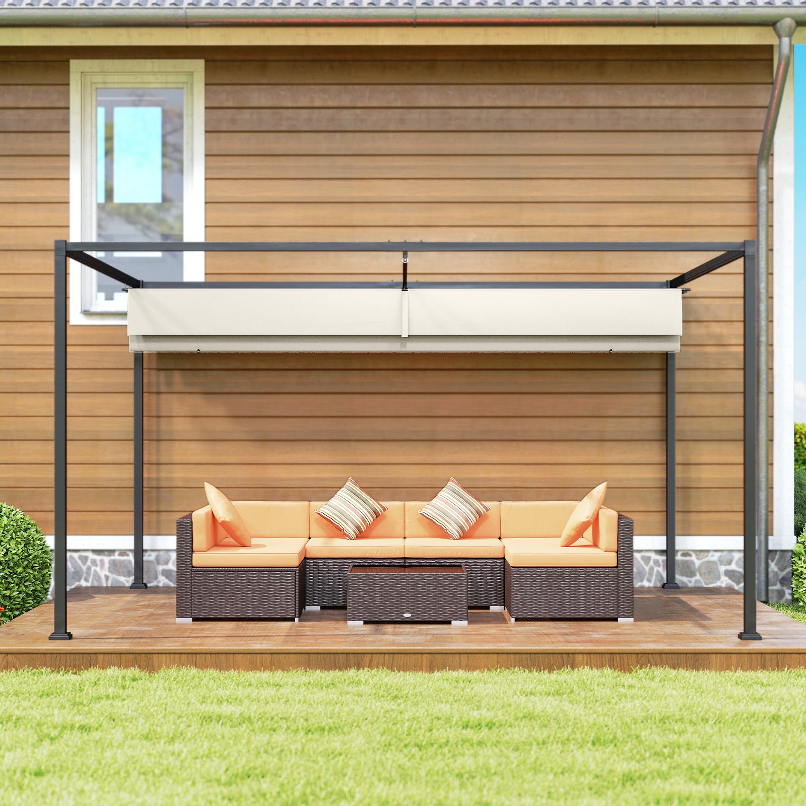 3x2m Metal Pergola Gazebo Retractable Canopy Cream