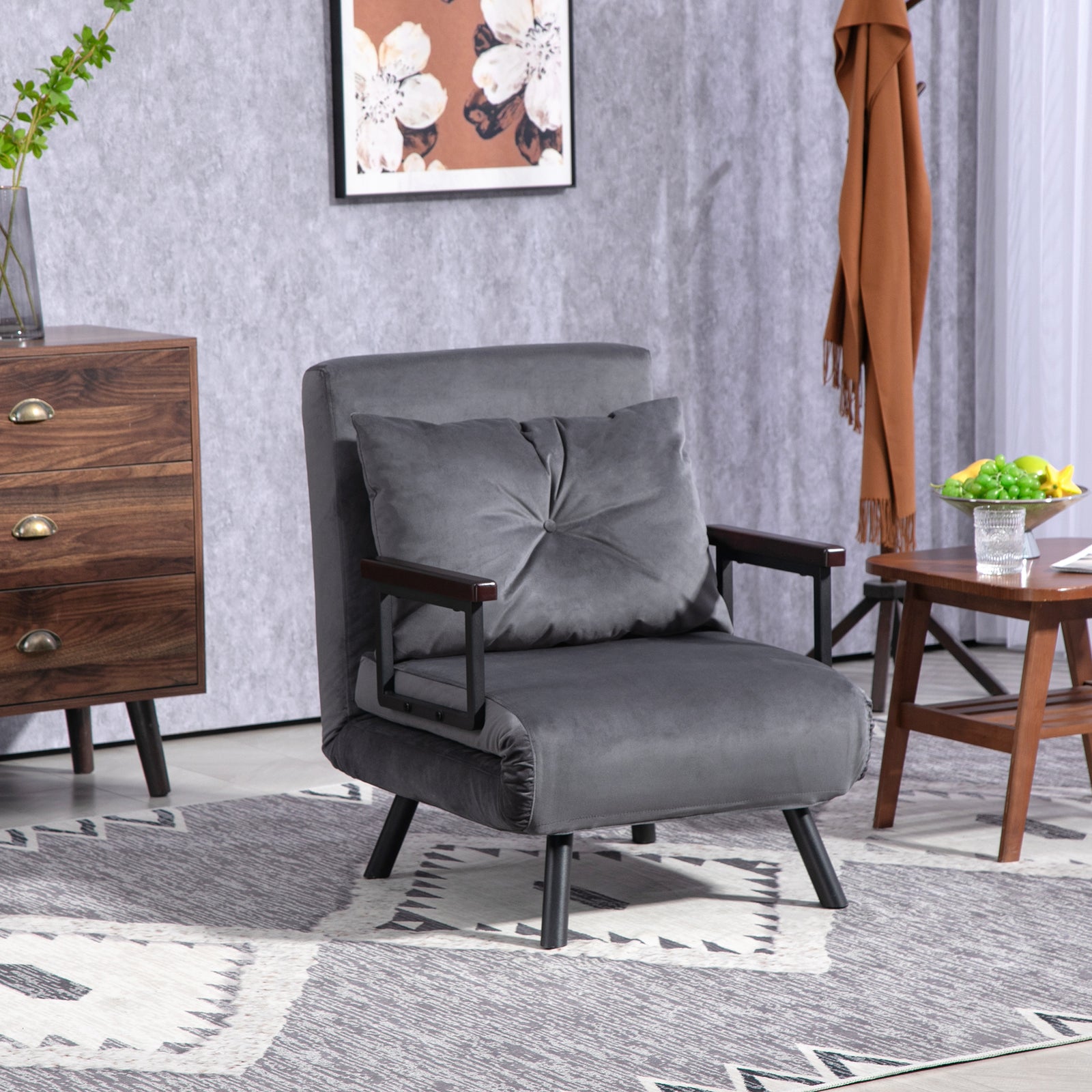 Click Clack Single Chair Bed Settee For Living Room | One Size | Charcoal Grey