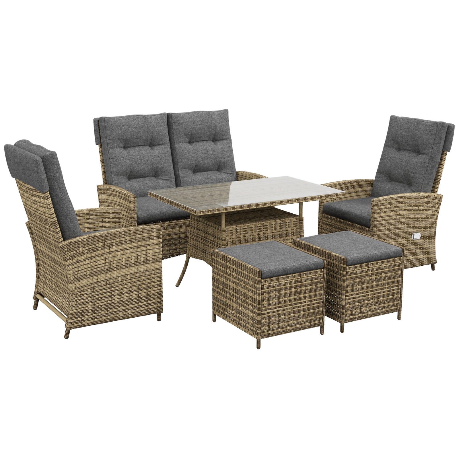 Outsunny 6 Pcs Pe Rattan Set W/ Chaise Lounge Chair