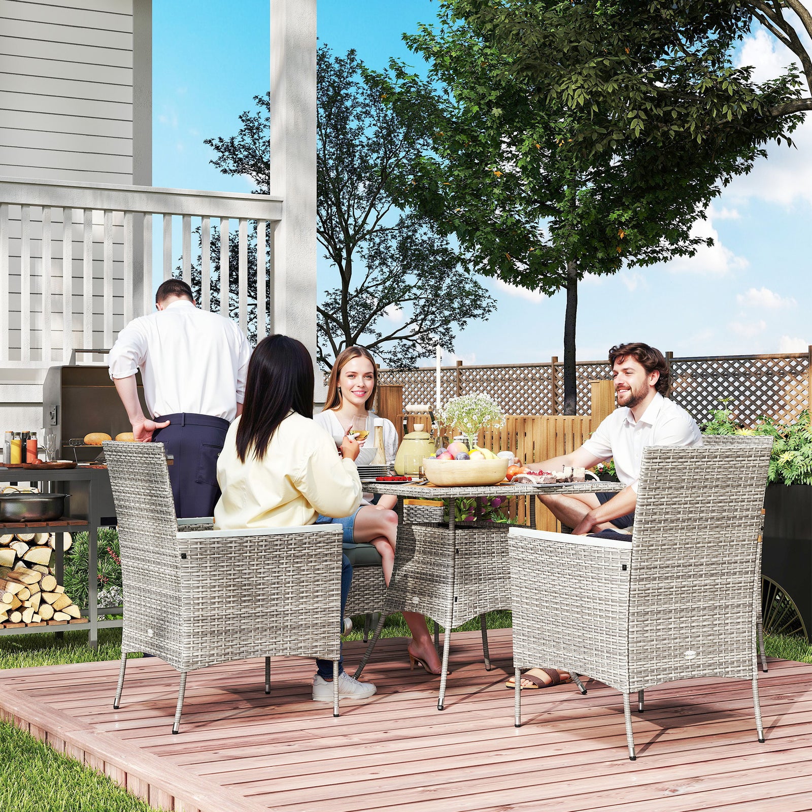 Rattan Dining Set, 4 Seater With 50mm Parasol Hole | Gray