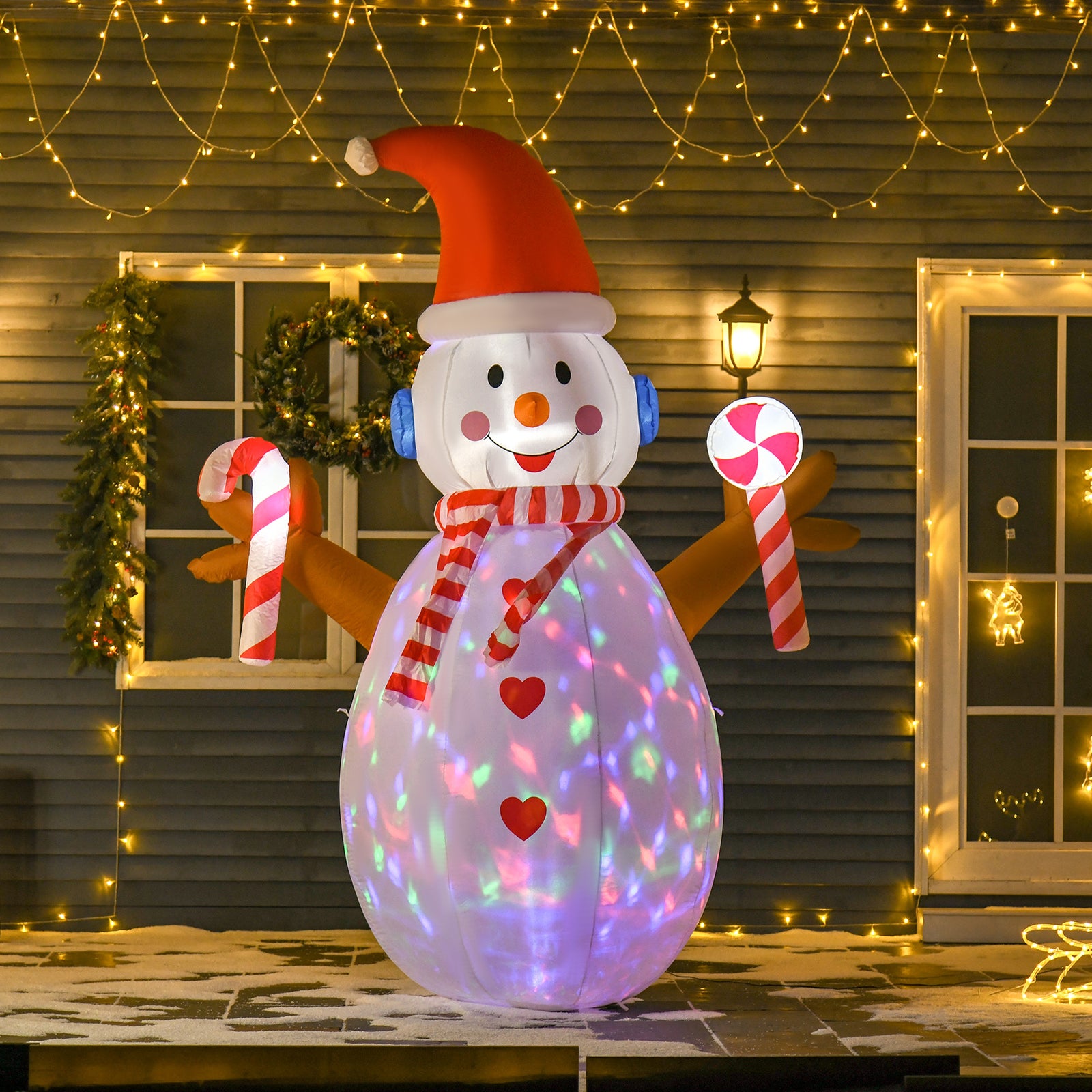 8ft Christmas Inflatable Snowman, Rotating Lighted Outdoor Decor