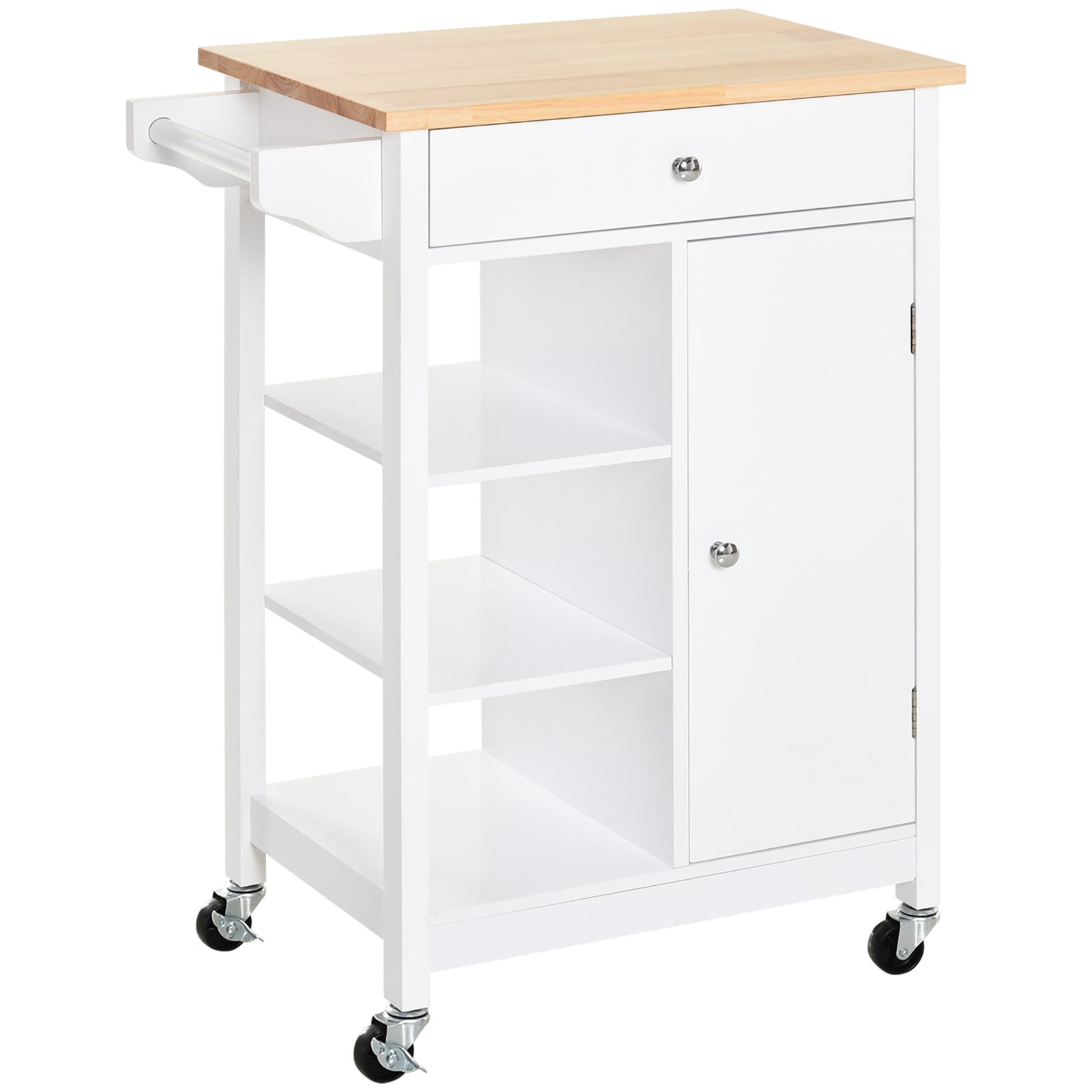 Storage Trolley With Wood Top, Shelves, Drawer