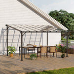 Outdoor Wall-mounted Gazebo Canopy With Polycarbonate Roof, Heavy Duty Patio Pergola Shelter, Uv Resistant Waterproof Sunshade | Large | Grey