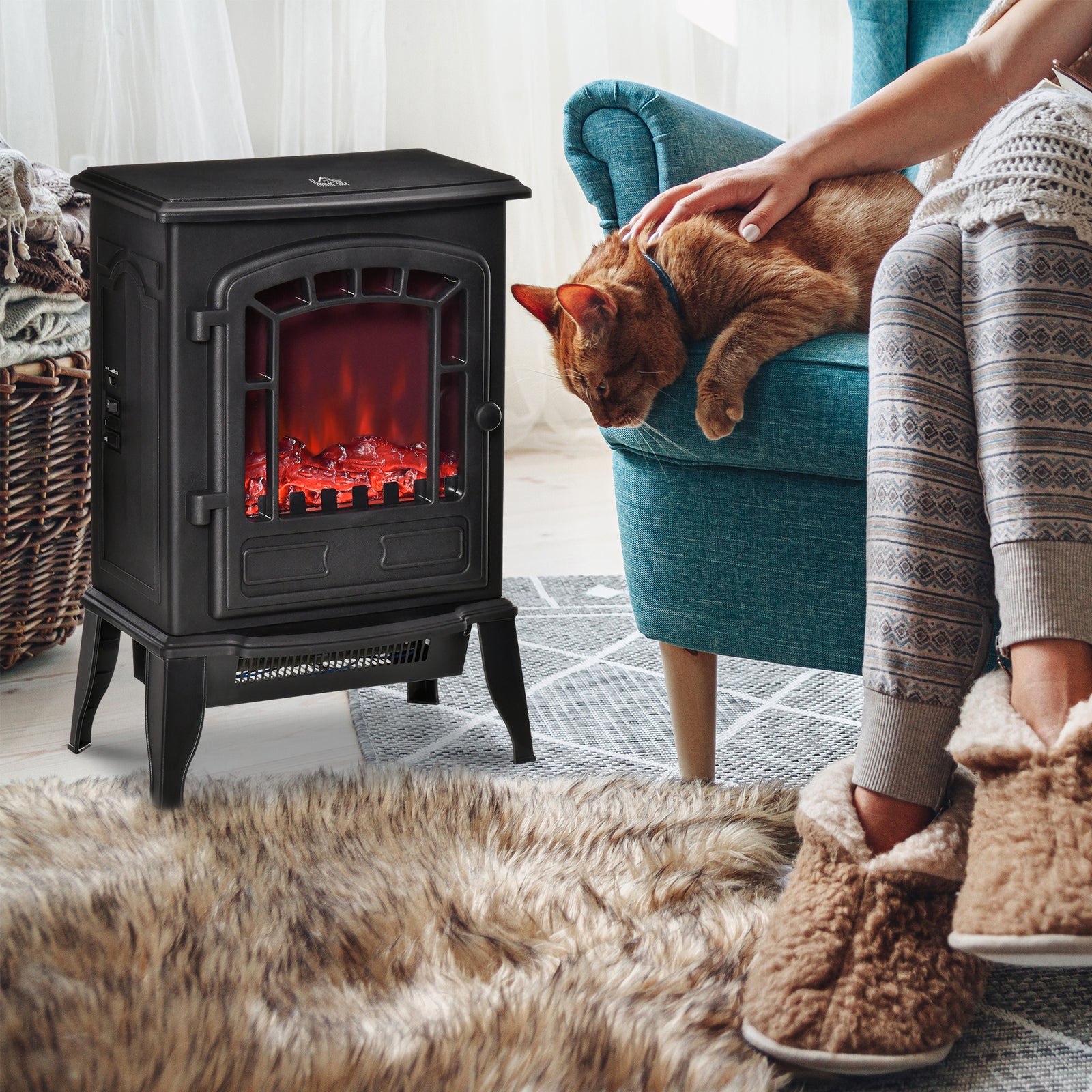Freestanding Electric Fireplace With Realistic Flame Effect