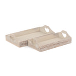Shallow Wooden Heart Cut Out Tray | Set of 2 | Brown