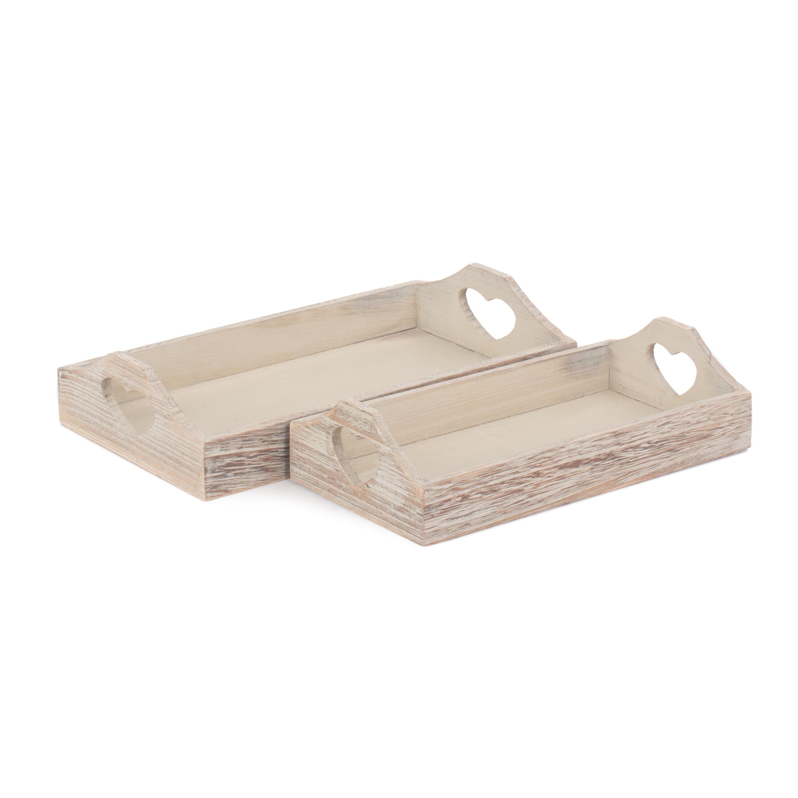 Shallow Wooden Heart Cut Out Tray | Set of 2 | Brown