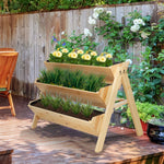 3 Tier Wooden Raised Bed With Hooks 120x48x80cm