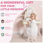 AIYAPLAY Kids Dressing Table, Girls Vanity Set W/ Stool, 7 Play Accessories