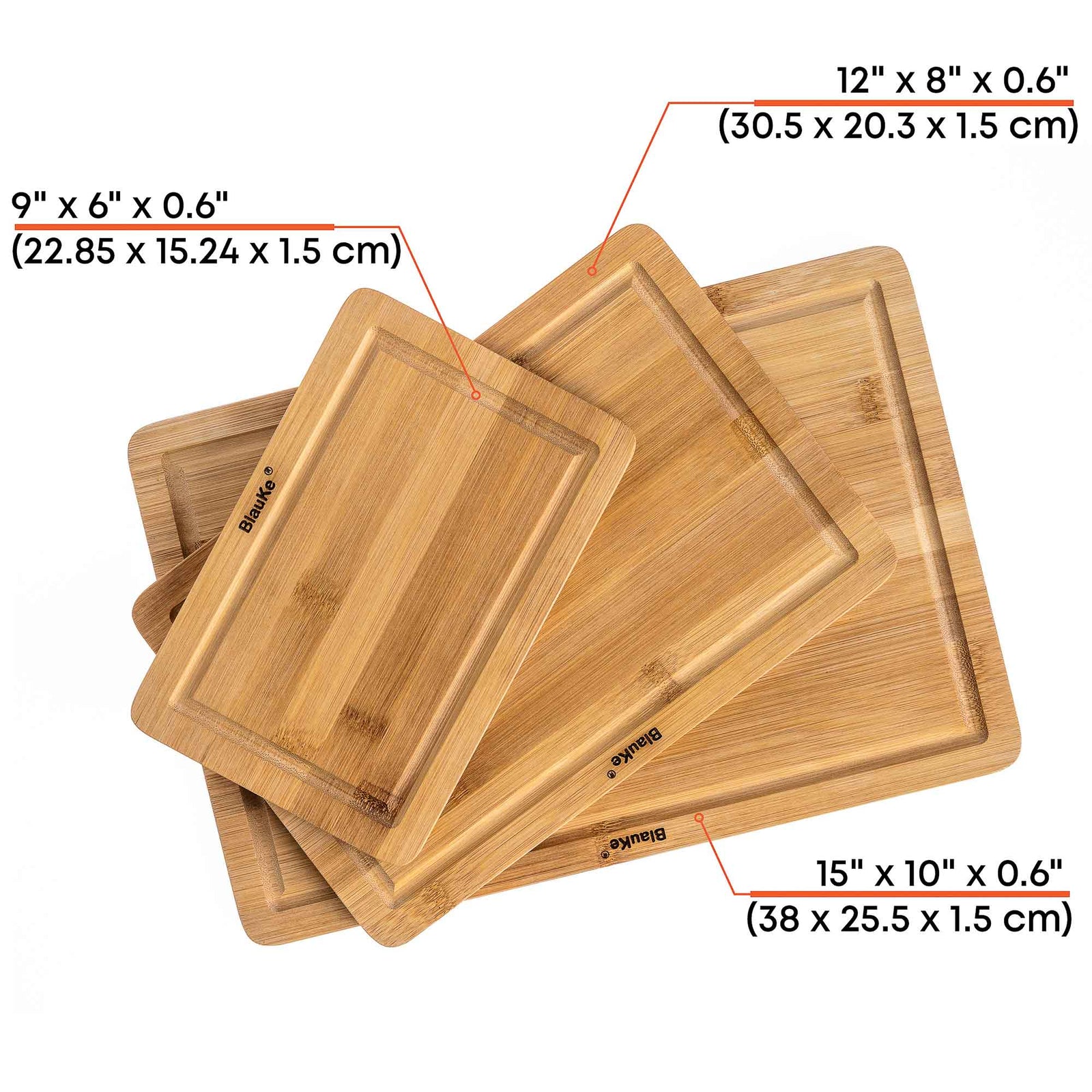 BlauKe Wood Cutting Boards For Kitchen - Bamboo Cutting Board Set With Juice Groove And Handles - Wooden Chopping Board