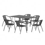 7 Pcs Garden Dining Set Metal Slatted Coffee Table With Rattan Chairs