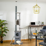 255cm Cat Tree Floor To Ceiling Kitty Activity Center With Double Condo