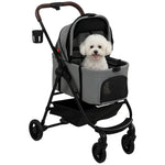 PawHut 3 In 1 Foldable Pet Stroller For Small Dog With Travel Carrier, Grey