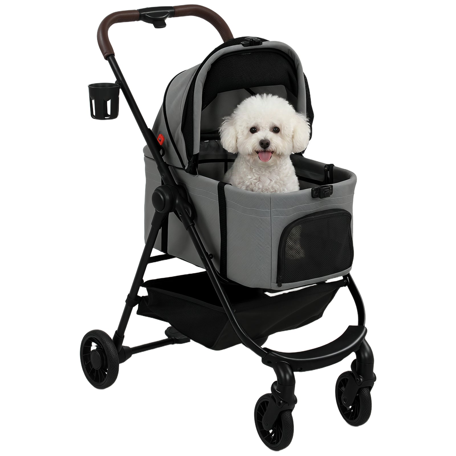 PawHut 3 In 1 Foldable Pet Stroller For Small Dog With Travel Carrier, Grey