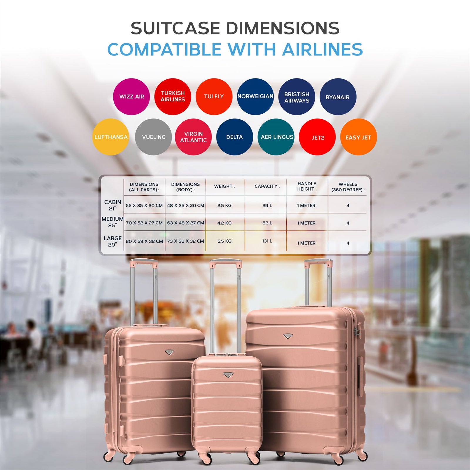 25" Medium Suitcase Check-in Hold Luggage Hard Shell 4 Wheels Tsa Lock | Medium | Rose