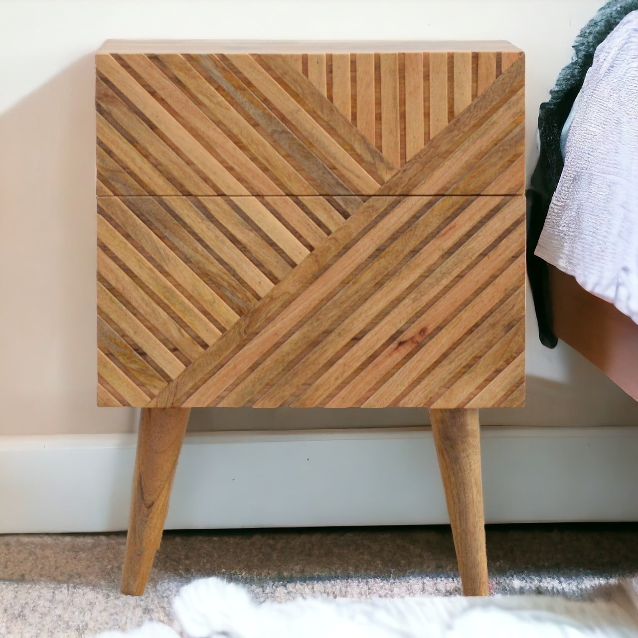 Solid Wood Lille 2 Drawer Bedside
