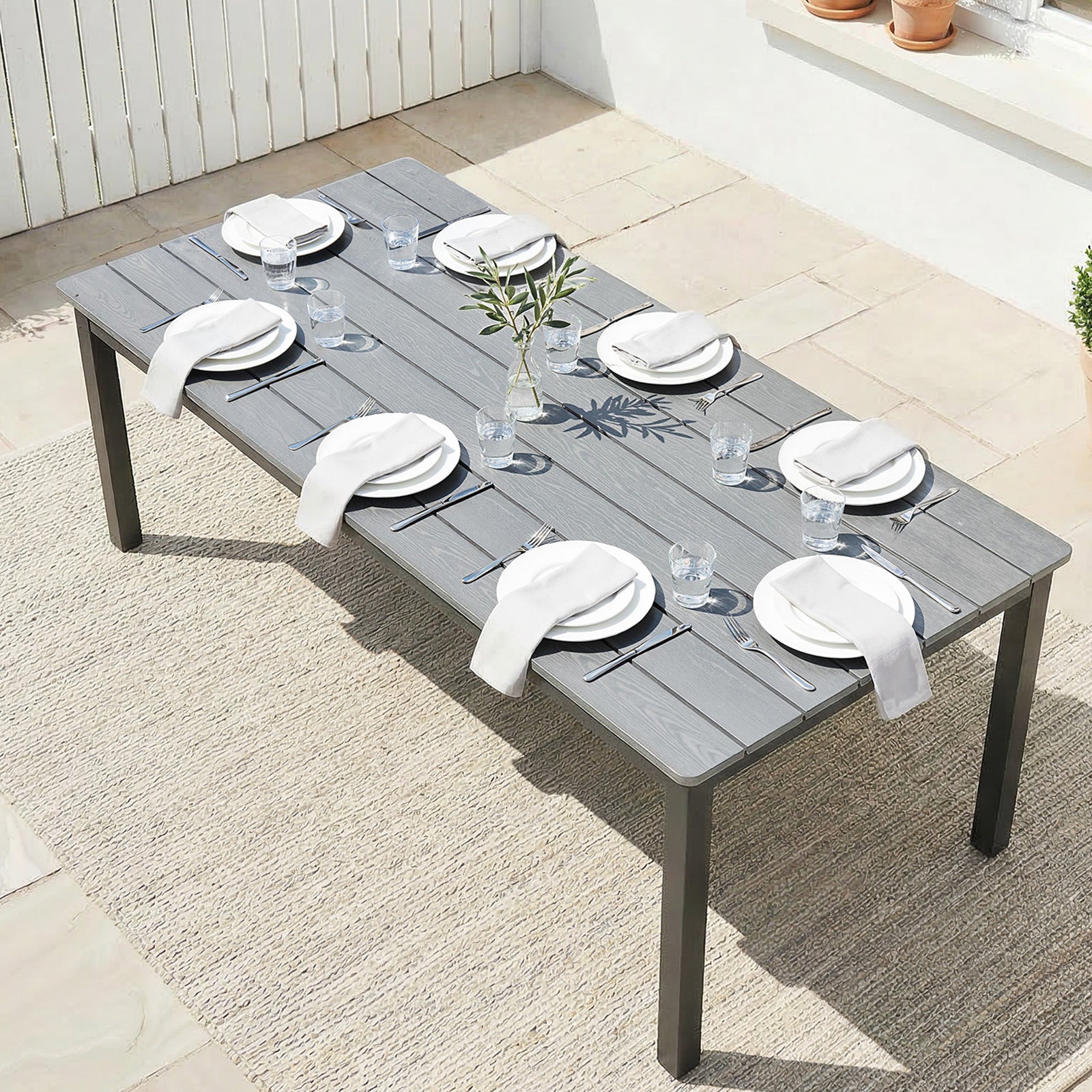 180 X 86 Cm Garden Dining Table For 6-8 Person | Grey
