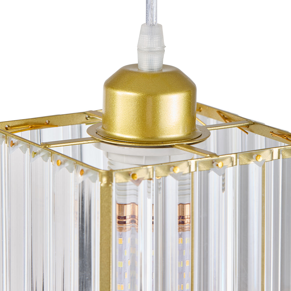 Modern 3-light Crystal Pendant Light Adjustable Linear Ceiling Fixture With Square Glass Shades | Gold