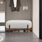 Contemporary Fabric Upholstered Bench with Solid Walnut Wood Legs, Beige，106.5cm W 44cm H